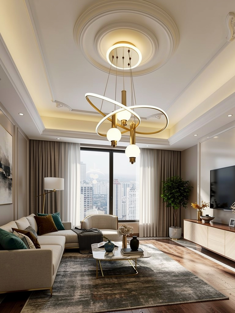 Gold modern futuristic pendant chandelier