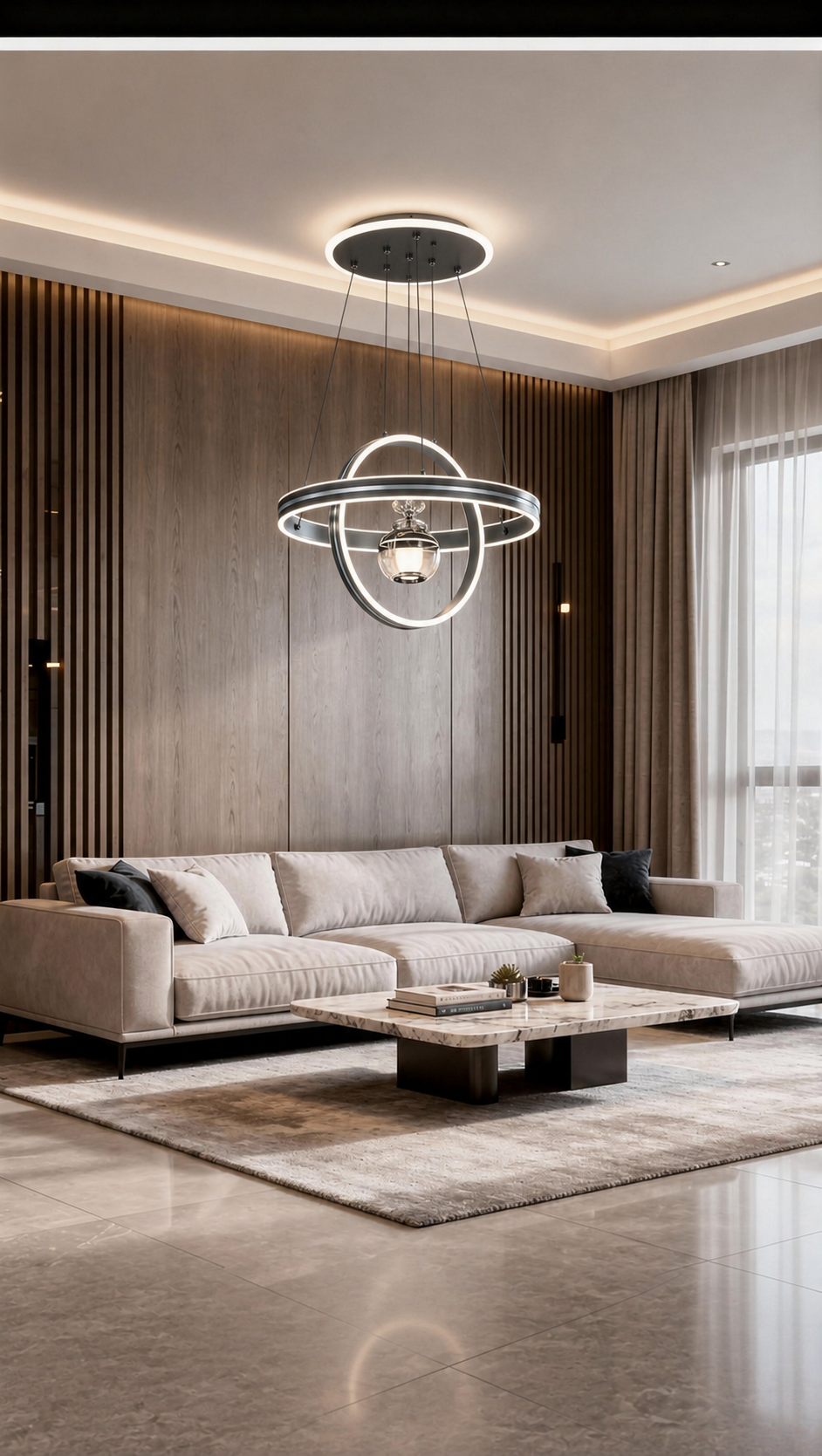 BLACK GALAXY RING PENDANT LED CHANDELIER